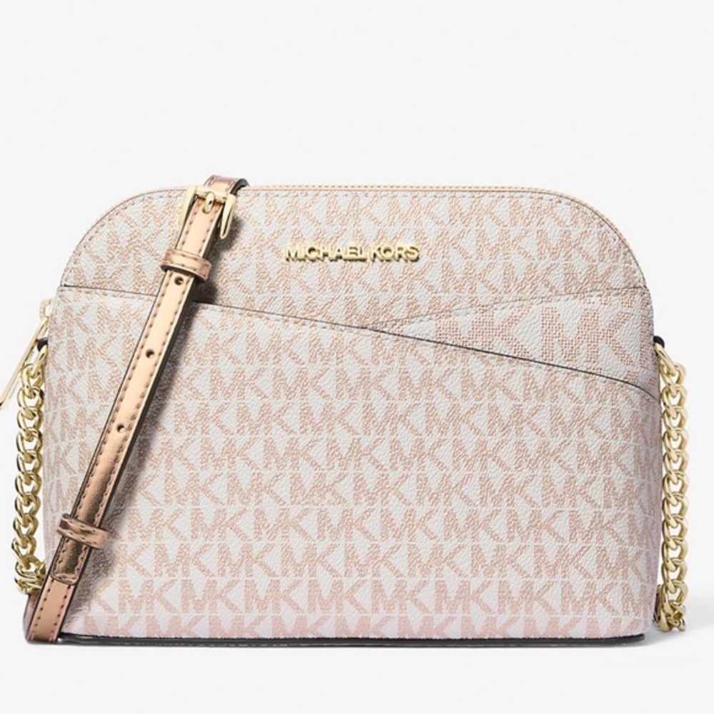 Michael Kors Jet Set Travel Medium Metallic Signature Logo Dome Crossbody Satchl
